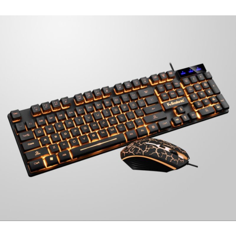 Bàn phím kèm chuột chuyên gaming km 320 full led vàng lửa mạnh mẽ.