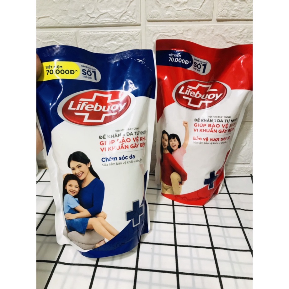 Sữa tắm Lifebuoy túi 850g dưỡng ẩm mềm mịn giúp bảo vệ khỏi 99.9% vi khuẩn và ngăn ngừa vi khuẩn lây lan trên da