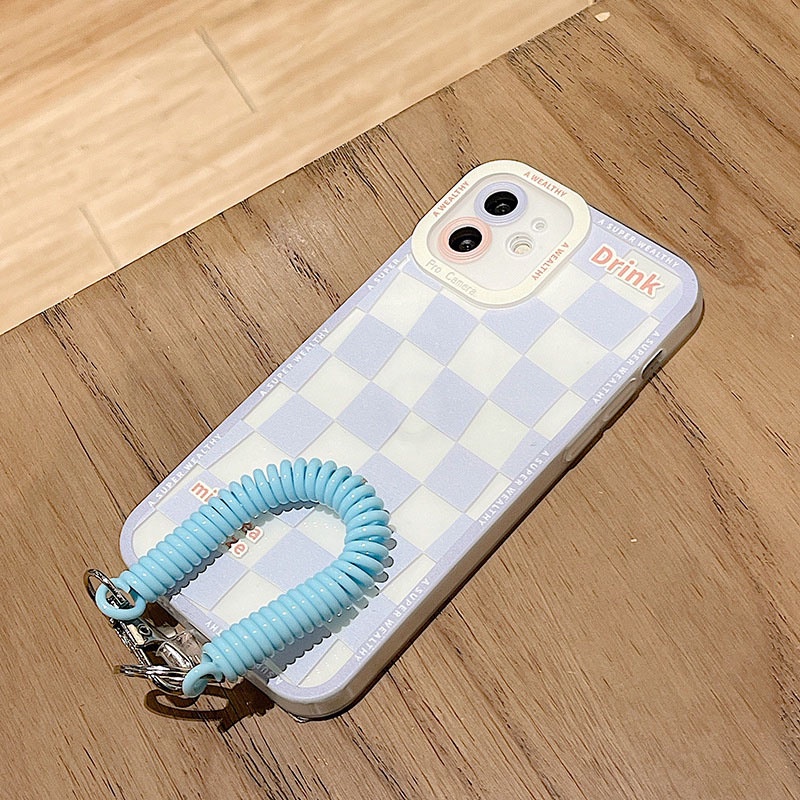 Ốp lưng iphone ốp Điện Thoại Họa Tiết Kẻ Ô Màu Xanh Dương Kèm Giá Đỡ Cho iPhone 14 13 12 11 PROMAX XS XR XSMAX SE202