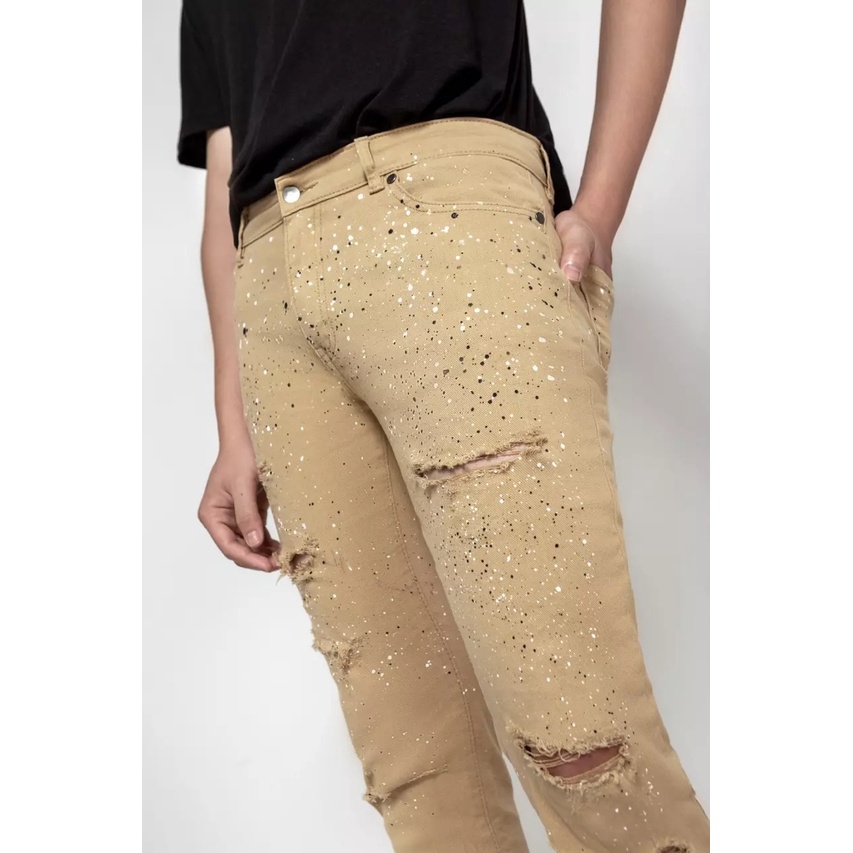 Quần Jean Amand Paint Dot Skinny Jeans - Green/ Beige