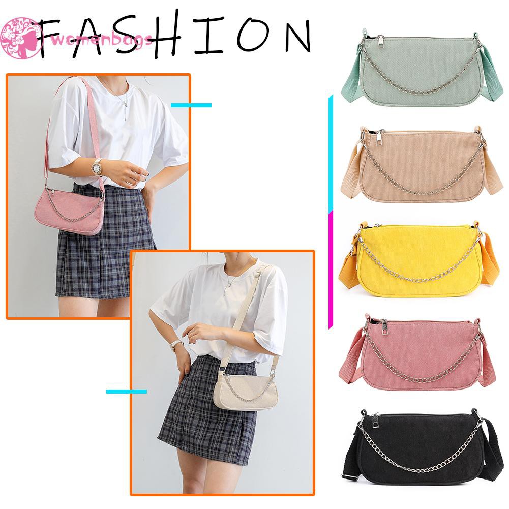 Túi đeo chéo vải nhung màu trơn có khóa kéo nhỏ nhắn thanh lịch thời trang cho nữ | BigBuy360 - bigbuy360.vn