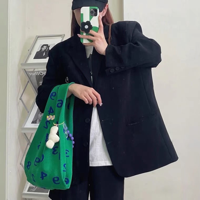 Túi đeo vai bằng vải canvas dệt kim phong cách Hàn Quốc làm thủ công