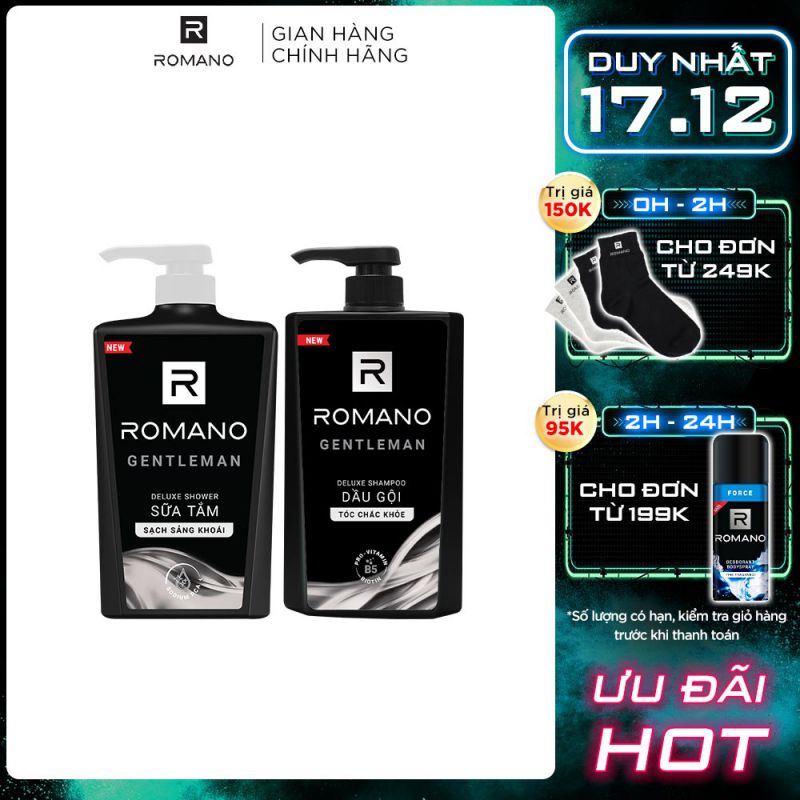 Combo Dầu gội và Sữa tắm Romano 650g/chai Gentleman