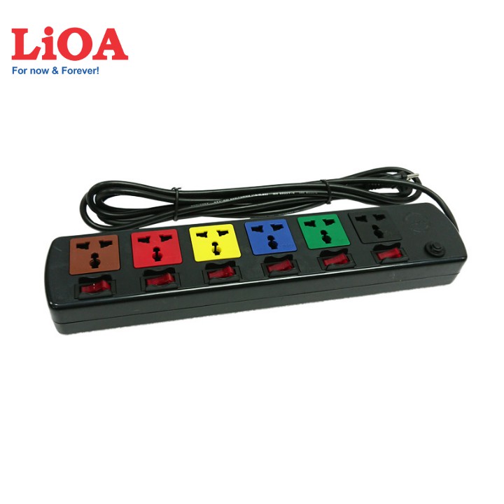 Ổ cắm điện 6 lỗ 6 công tắc LIOA Model 6DOF32N, ~2000W, dây dài 3m