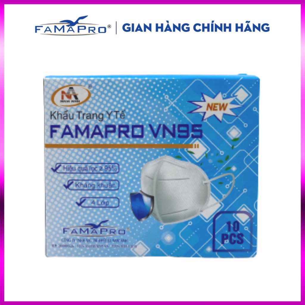 Khẩu trang y tế kháng khuẩn 4 lớp Famapro VN95 màu trắng (10 cái /hộp )