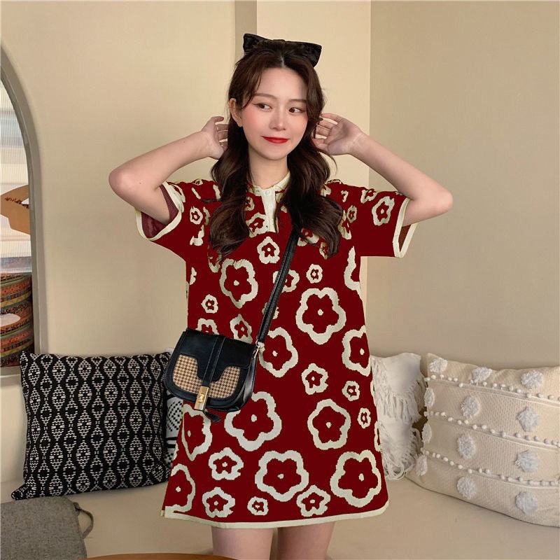 Đầm thun XINLANYASHE ngắn tay form rộng phong cách Hàn Quốc dành cho nữ váy thiết kế tay bồng