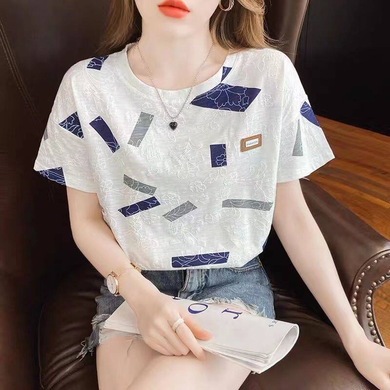 Áo Thun T-shirt Cotton Tay Ngắn Cổ Tròn In Hình Thời Trang Dành Cho Nữ