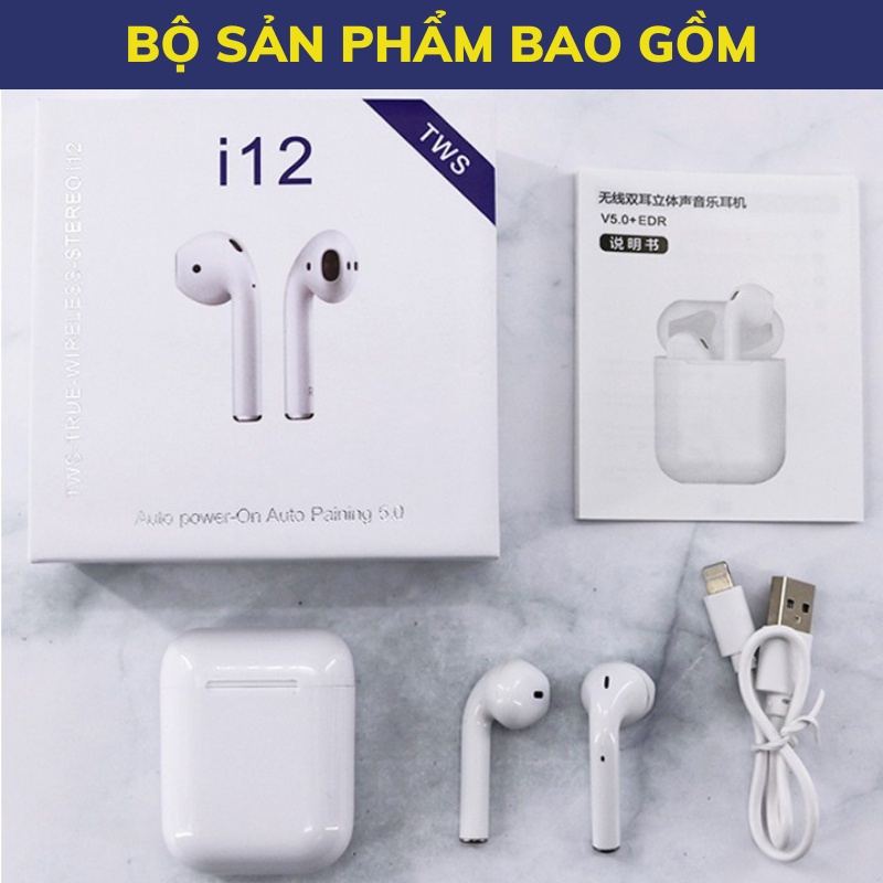 Tai nghe Bluetooth không dây i12 phiên bản TWS 5.0 nâng cấp đầy đủ cảm ứng pin trâu sạc nhanh hỗ trợ IOS Android Angola