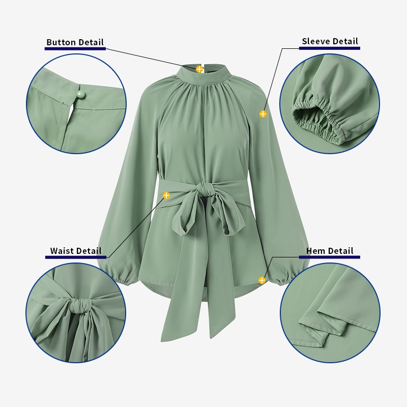 Zanzea Áo Tay Dài Phối Ren Hoa Có Thể Tháo Rời Màu Trơn Dành Cho Phụ Nữ Hồi Giáo