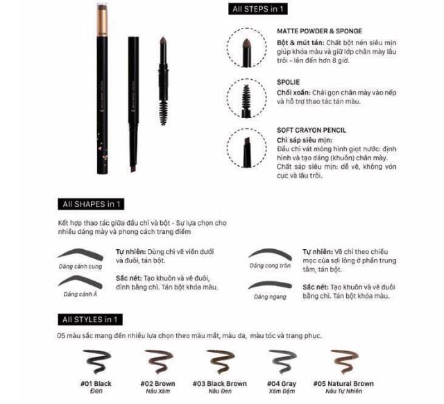 💥🍒Chì kẻ mày 3 đầu Vacosi Dual Eyebrow Shape Pen.