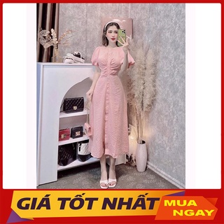 Váy Đũi Tay Bồng 2 Lớp Dáng Dài Hàng Quảng Châu M5005