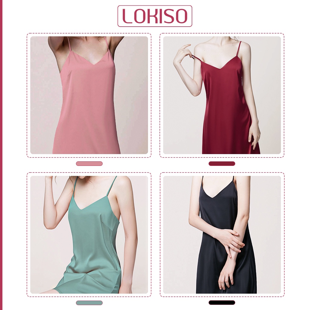 Đầm ngủ nữ lụa satin hai dây dài dáng suông chất lượng cao sexy LOKISO VD05