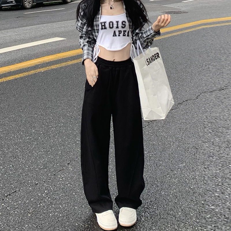 Quần thể thao ZHELIHANGFEI lưng cao ống suông phong cách retro