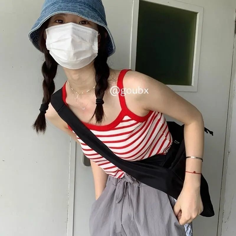 Áo hai dây mỏng kẻ sọc thời trang mùa hè cho nữ