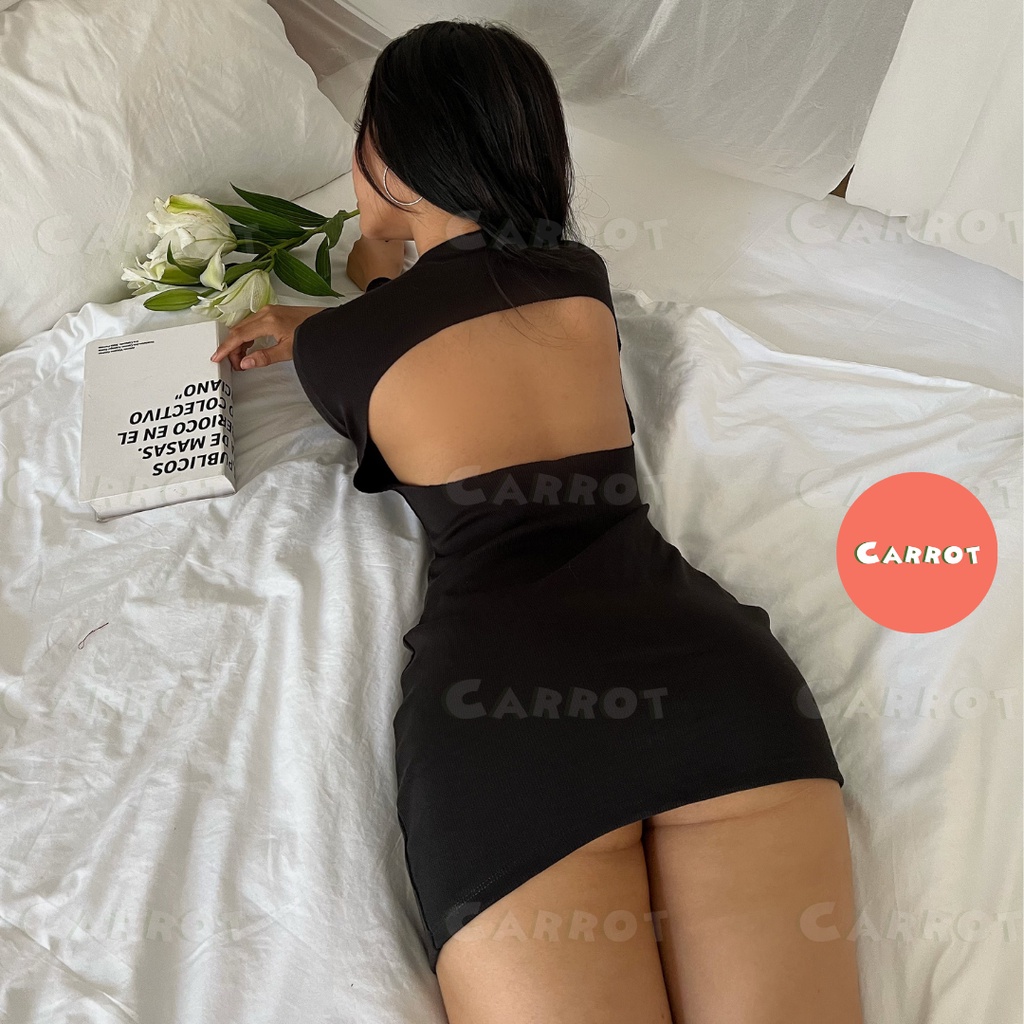 Đầm body sexy tay dài ôm hở lưng chất co giãn váy nữ tôn dáng sáng da chất thun co giãn tốt carrotxinhdep (66)