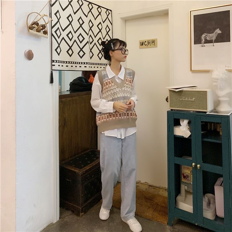 Áo Len Không Tay Cổ Chữ V Dáng Rộng Thời Trang Cho Nữ