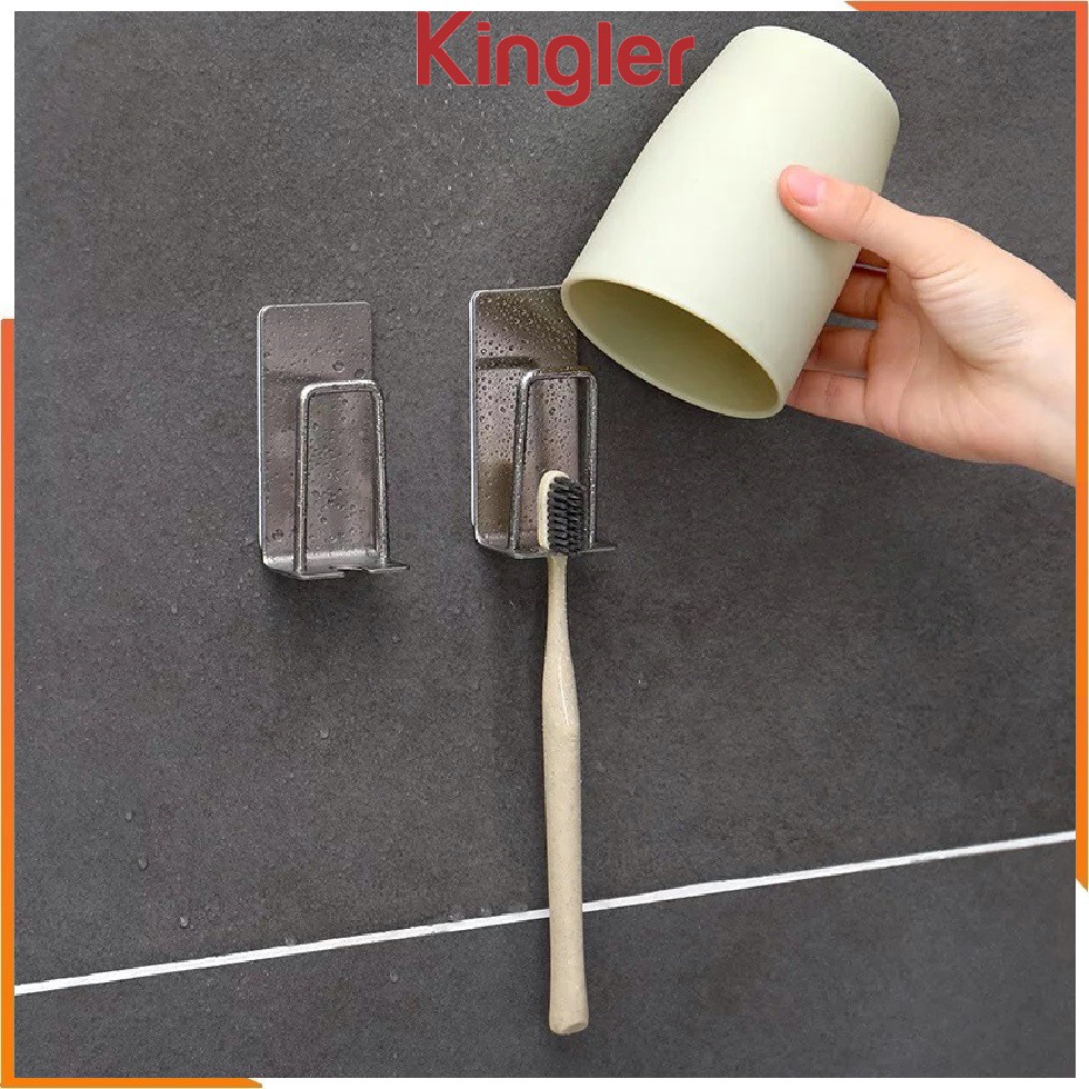 Kệ Dán Tường Inox Để Bàn Chải Đánh Răng, Không Khoan Đục, Sử Dụng Miếng Dán 3M, Sang Trọng. Kingler 4011