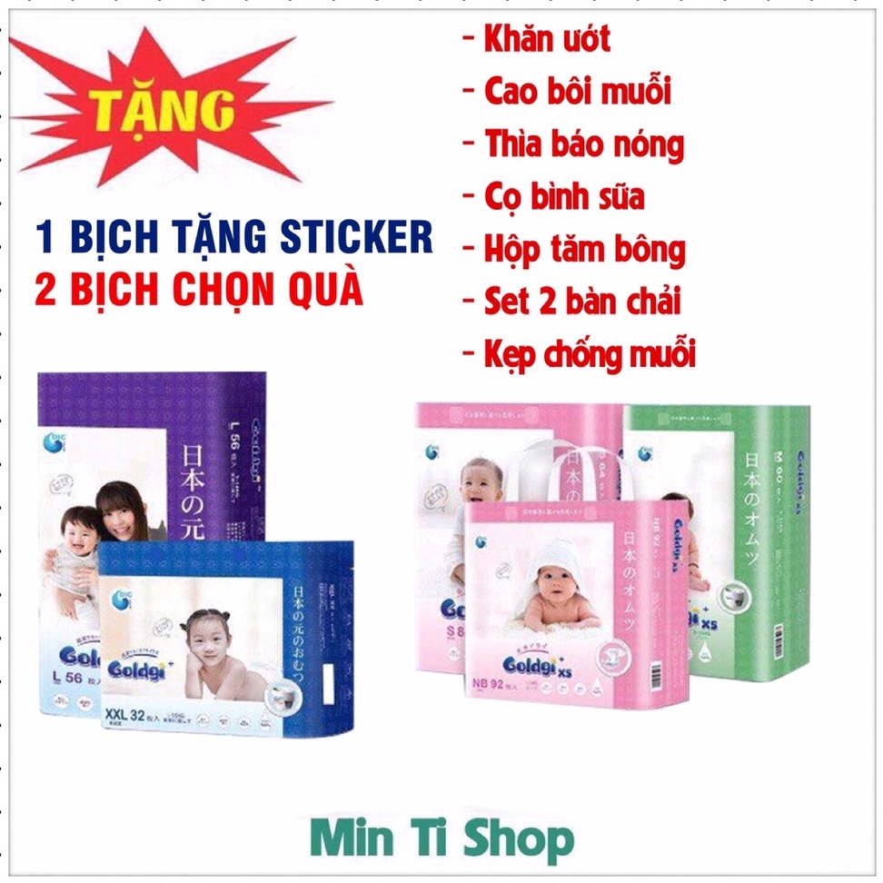 Bỉm dán/ quần Goldgi +/ X5 Nhật đủ size NB92/S84/M66/L56/XL44/XXL32