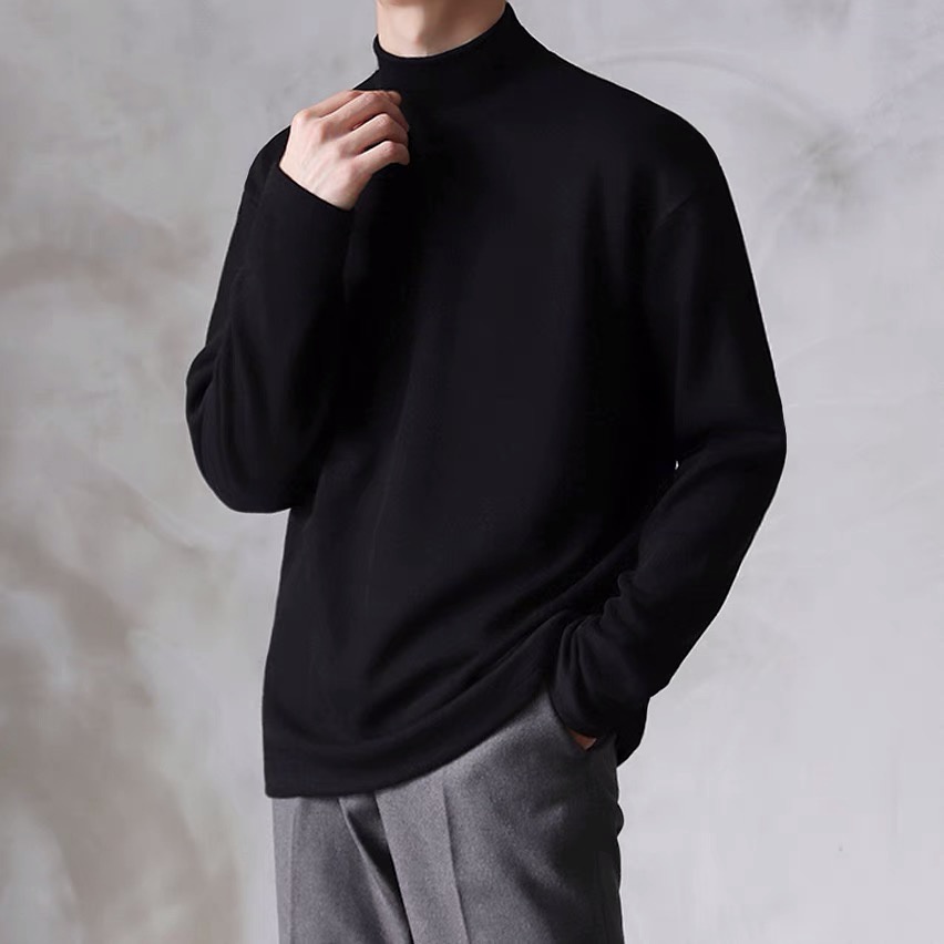 Áo Giữ Nhiệt Nam Áo Thun Tay Dài Có Cổ Cao Lót Nỉ Cotton Thu Đông Giữ Ấm