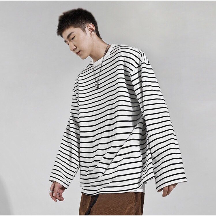 Áo thun tay dài form rộng - phông dài tay nam nữ oversize sọc nhí - 2N Unisex