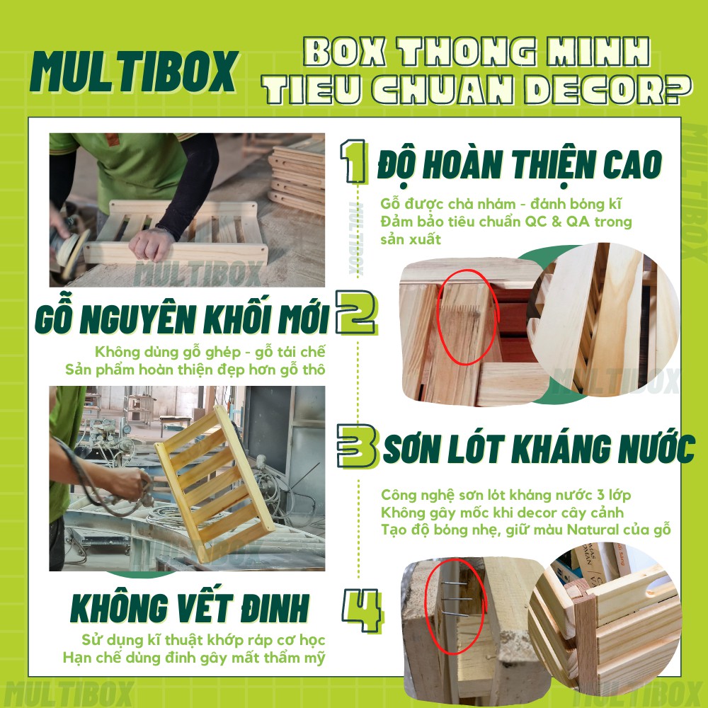 Combo 4 Thùng Gỗ Pallet Size Đại 50x30x22 MULTIBOX Đa Ứng Dụng, Hộp Gỗ Lắp Ráp Trang Trí Nhà Cửa Đa Năng