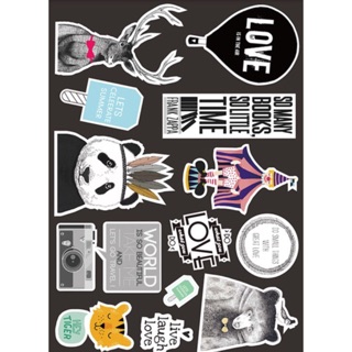 Sticker dán nón bảo hiểm vali laptop khổ A4 động vật