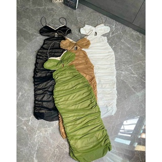 đầm maxi lưới nhún 3 dây