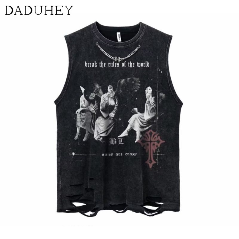 DaDuHey🔥 Men's European and American Street Trends Loose Sleeveless T-shirt Ins Trendy Brand Personalized Printed Sports Vest