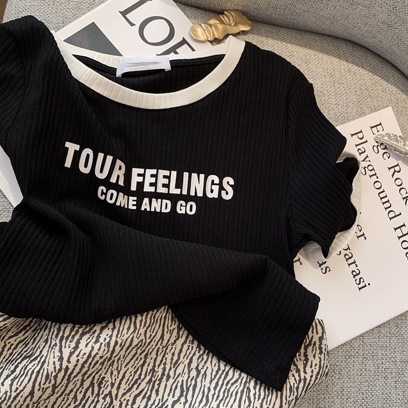 Áo Thun Tay Lửng Dáng Ôm Eo Cao Trẻ Trung Phong Cách Hàn Quốc