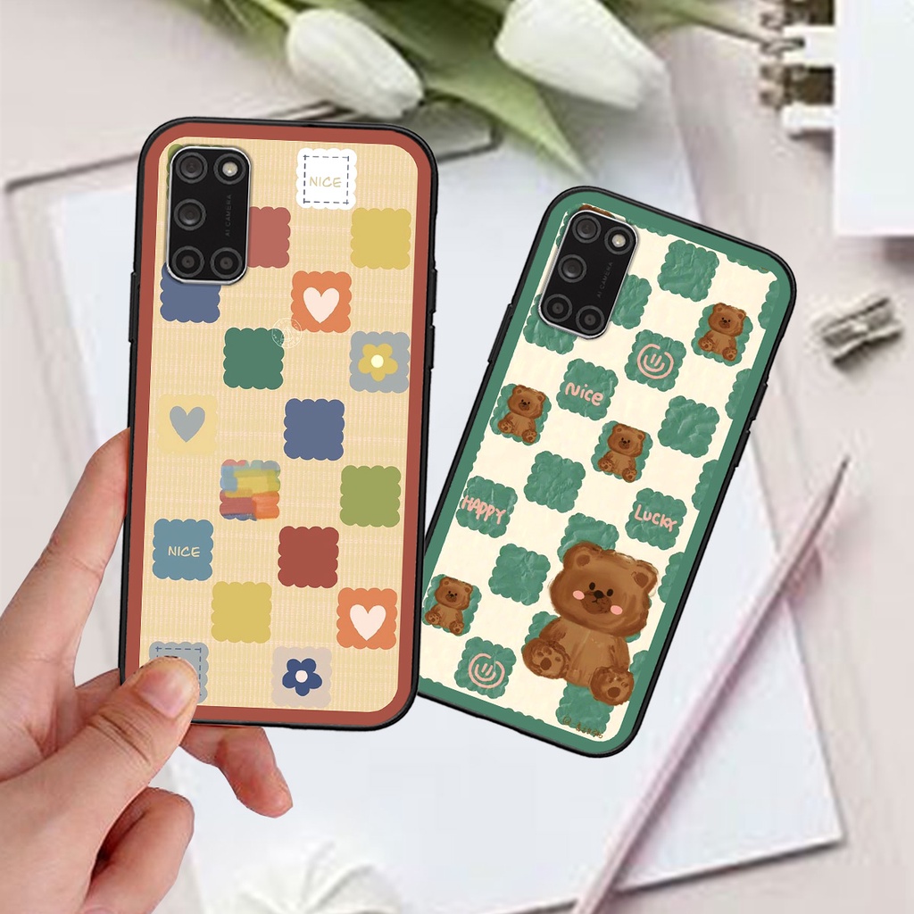 Ốp Oppo A32 / A52 / A92 / A53 in hình gấu caro đen trắng dễ thương siêu bền