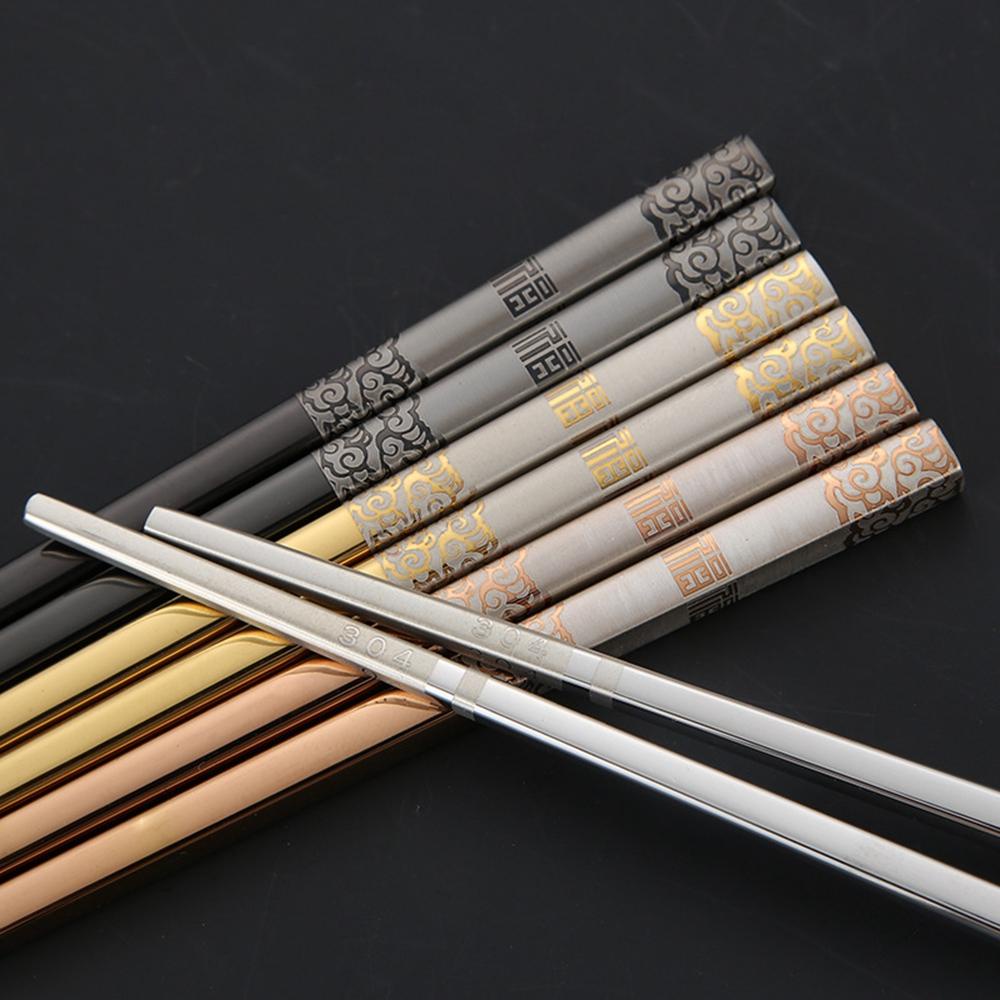 1 Đôi Đũa Inox 304 Đế Bằng Màu Laser Kiểu Nhật Hàn Dễ Thương