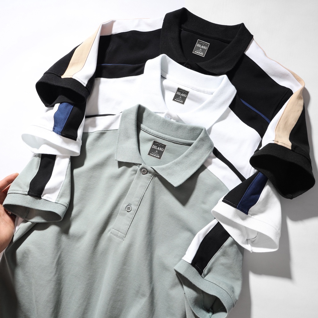 Áo thun polo nam phối sọc vai DILANO , Chất liệu cotton cá sấu cao cấp APD11 | BigBuy360 - bigbuy360.vn
