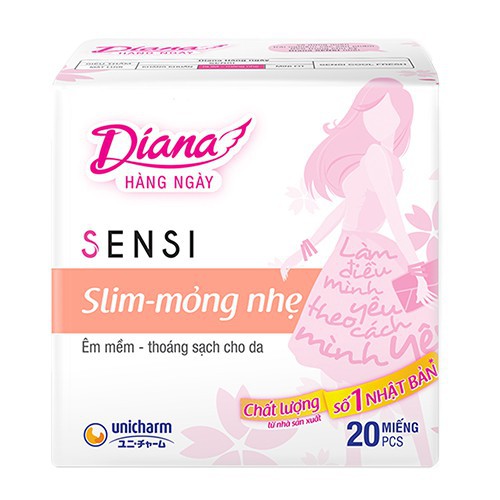 Bộ 6 gói Băng vệ sinh Diana hàng ngày Sensi Slim mỏng nhẹ gói 20 miếng