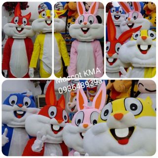 Quần áo hoá trang Mascot Thỏ hồng, xanh, xám, vàng - sinh nhật, sự kiện