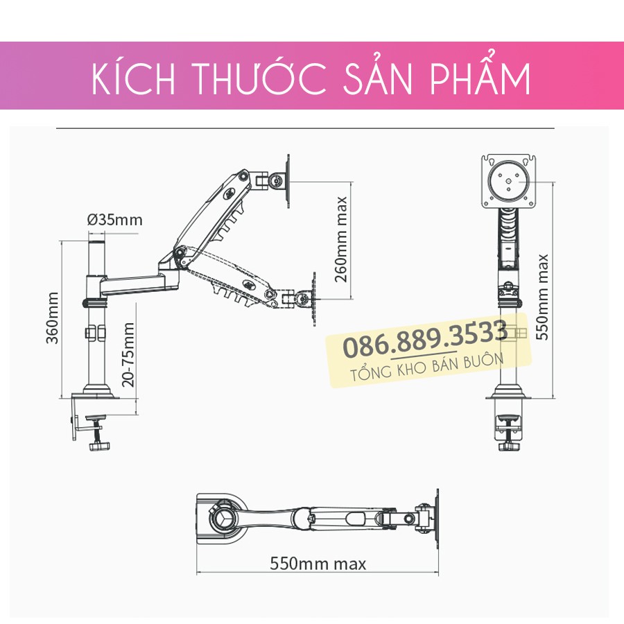 Giá Treo Màn Hình NB H80 17 - 27 Inch - Tay Treo Đỡ Màn Hình Máy Tính NorthBayou