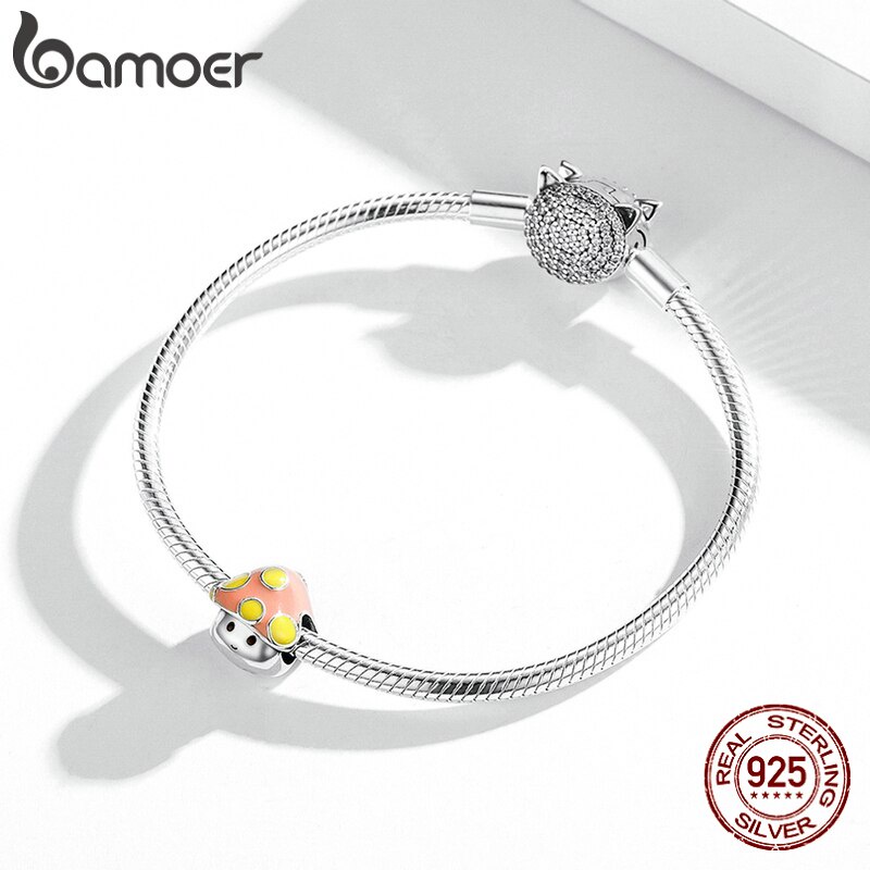 Phụ Kiện Hạt Bamoer SCC1853 Bằng Bạc S925 Thiết Kế Hình Nấm Nhỏ Tráng Men Nhiều Màu Làm Vòng Tay/Vòng Cổ DIY