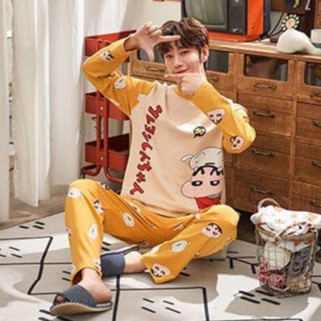 Bộ Đồ Ngủ Tay Dài Chất Liệu Cotton In Họa Tiết Hoạt Hình Dễ Thương Thời Trang Cho Nam