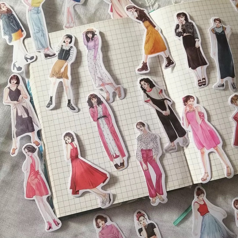 Set 20 sticker cô gái thời trang fashion girl dùng trang trí bullet journal - ginandtonic