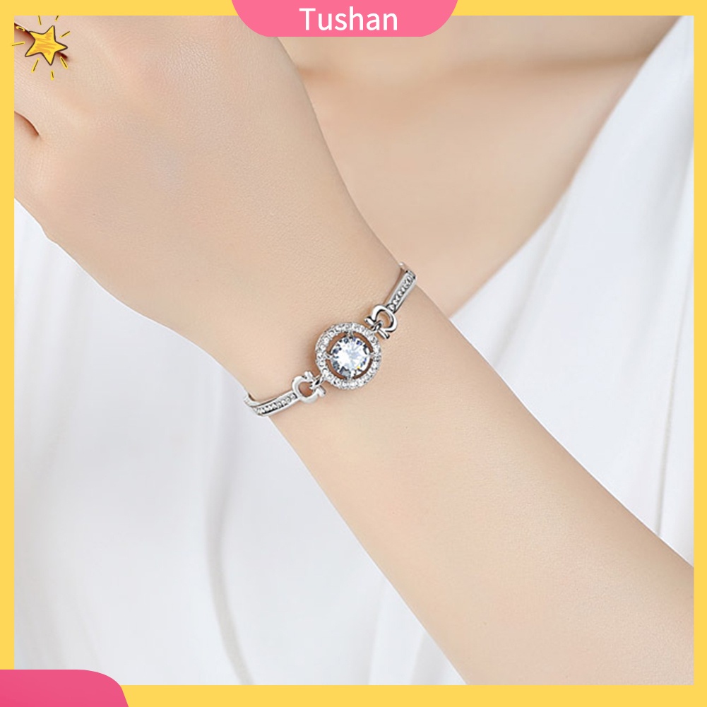 TUSH_Luxury Cubic Zirconia Inlaid Adjustable Chain Bracelet Bangle Women Jewelry Gift