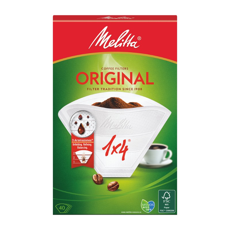 Giấy lọc Cà phê Melitta 1x4 Nhập khẩu Đức Hộp 40 tờ màu Trắng - Hàng chính hãng