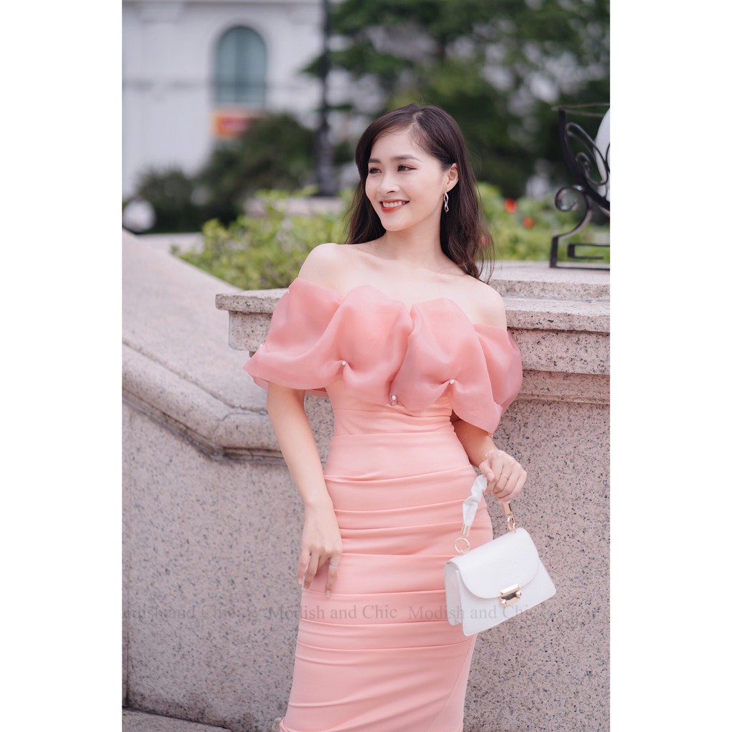 Váy hồng body trễ vai V1635 - MC phân phối chính thức