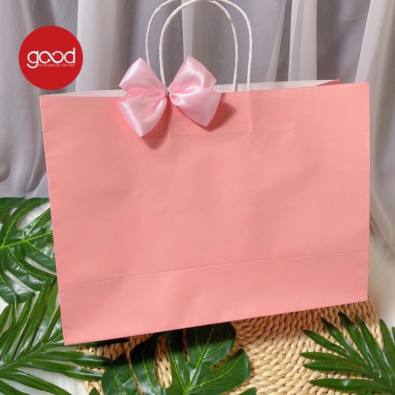 Túi giấy to chất giấy Kraft hồng đào to đựng hộp giày, quần áo quà tặng