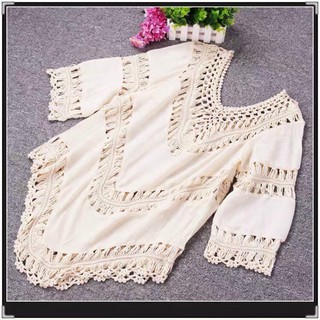 Áo choàng kimono đi biển pha ren