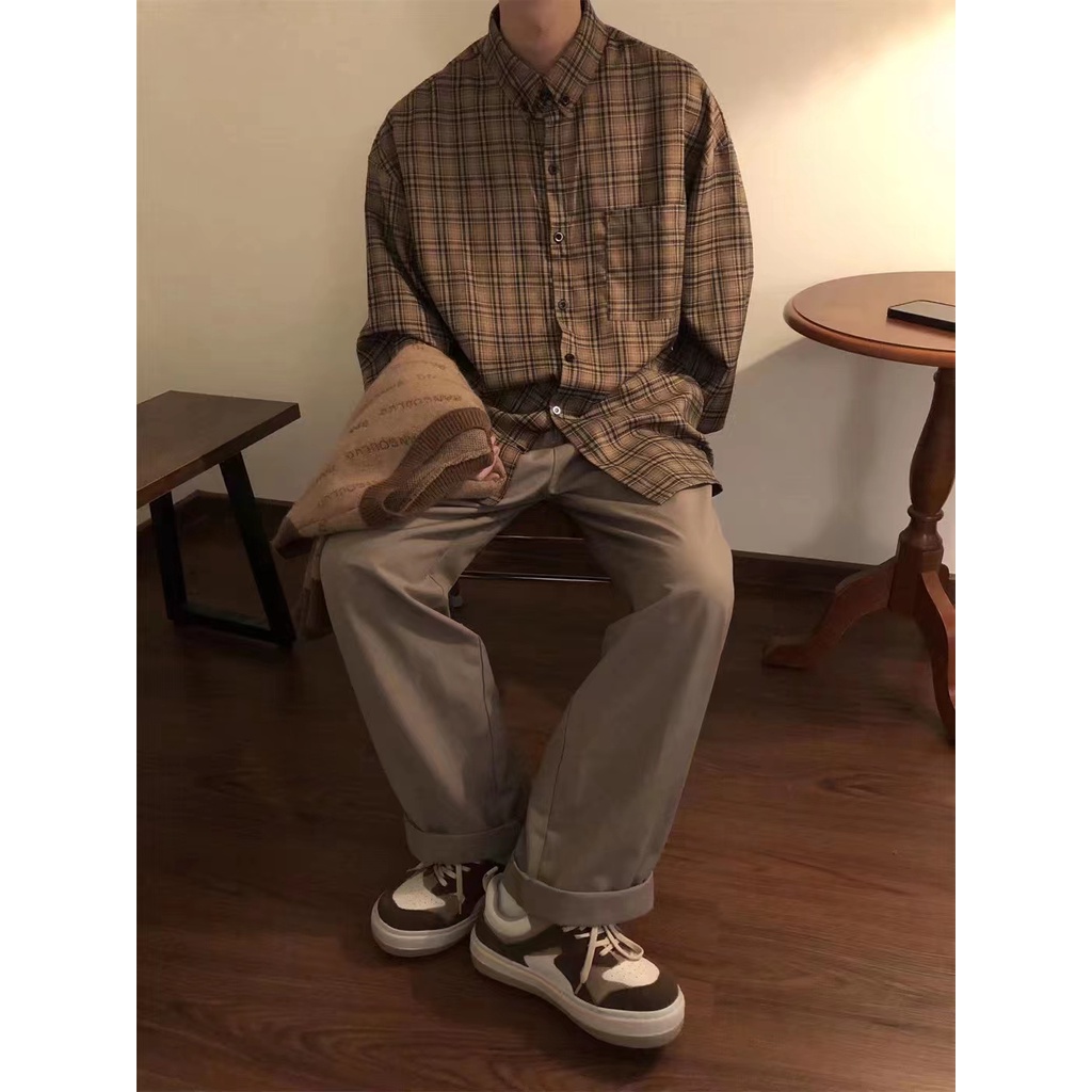 Áo Sơ Mi Dài Tay Họa Tiết Ca Rô Thời Trang Dành Cho Cả Nam Và Nữ