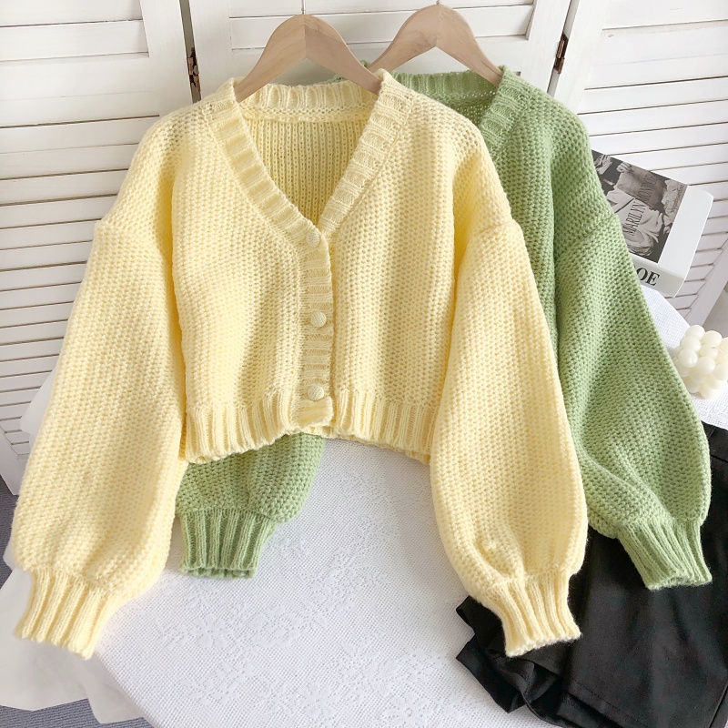 Áo Khoác Cardigan Dệt Kim Tay Dài Cổ Chữ V Màu Sắc Ngọt Ngào Thời Trang Thu Đông Cho Nữ