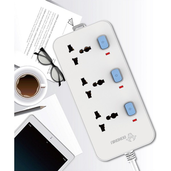 Ổ cắm điện đa năng cách điện Gongniu GNVN N3030, dài 3 mét, Công suất 10A/250V/2500W - Hàng chính hãng 100% bảo hành