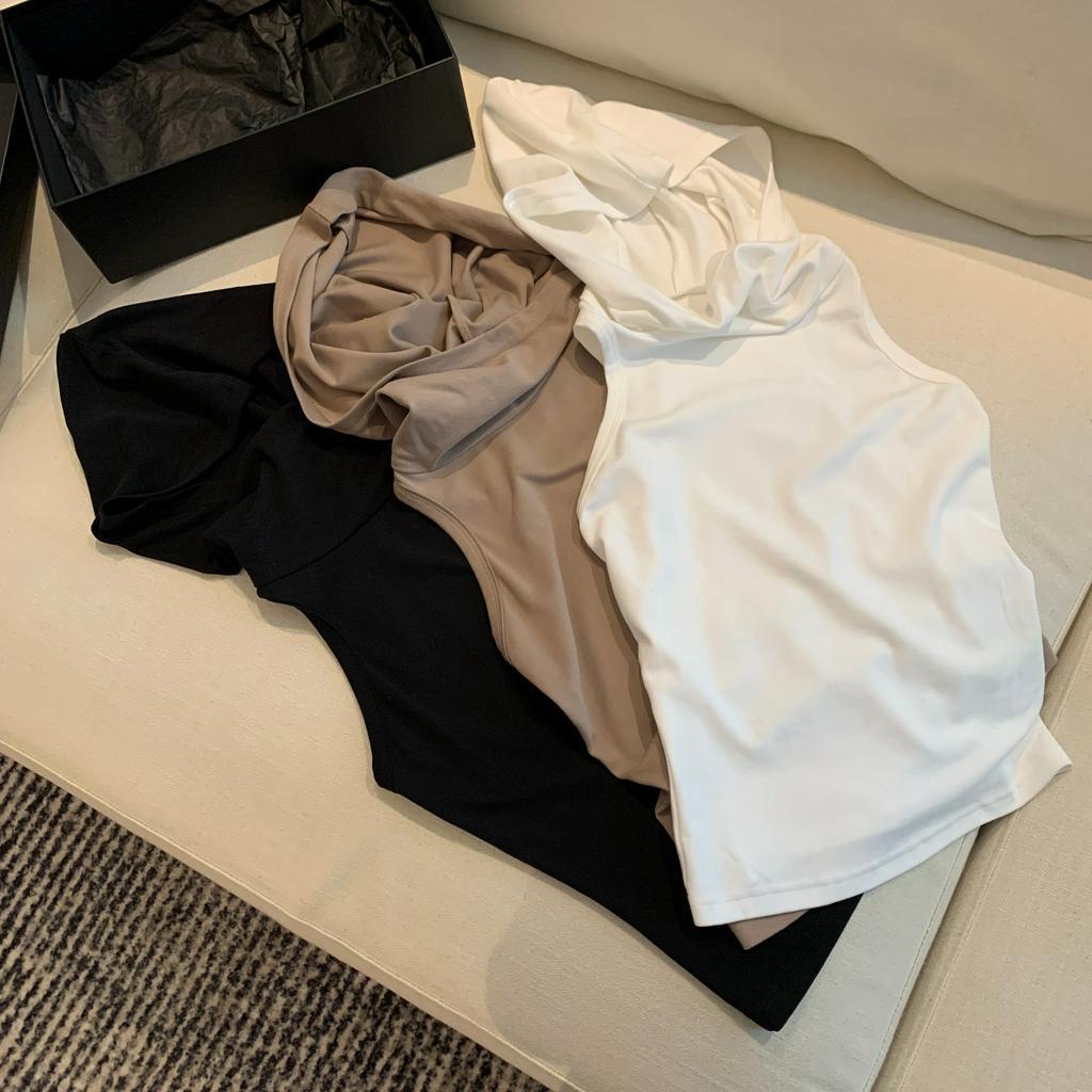 Áo Hoodie Không Tay Xếp Ly Thời Trang Mùa Hè Cho Nữ