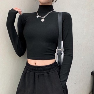 Áo croptop cổ lọ tay dài basic