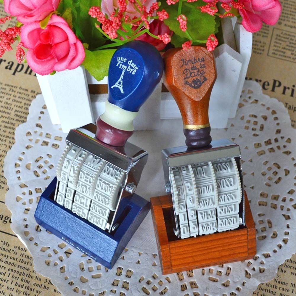 Con dấu lăn in ngày tháng năm nắp lật bằng gỗ nhiều màu dùng trang trí sổ tay DIY đa năng tiện dụng