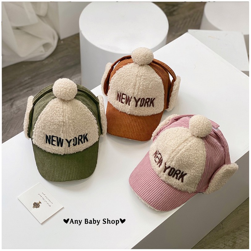Mũ nón phi công in chữ NewYork cho bé trai bé gái có ốp tai nhiều màu dễ thương-hàng có sẵn ❣❣